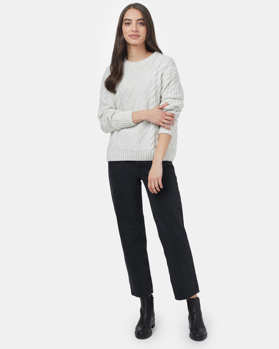 White Women's Knit Wool Ribbed Jumper