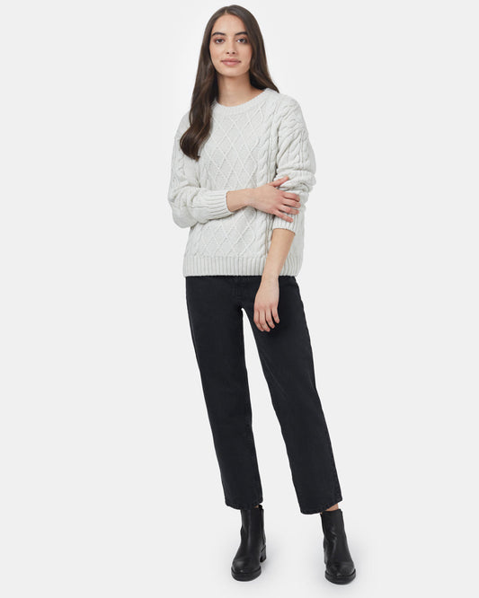 White Women's Knit Wool Ribbed Jumper