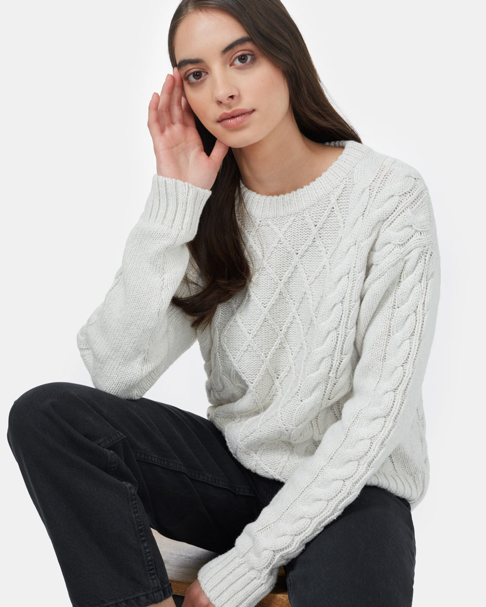 White Women's Knit Wool Ribbed Jumper