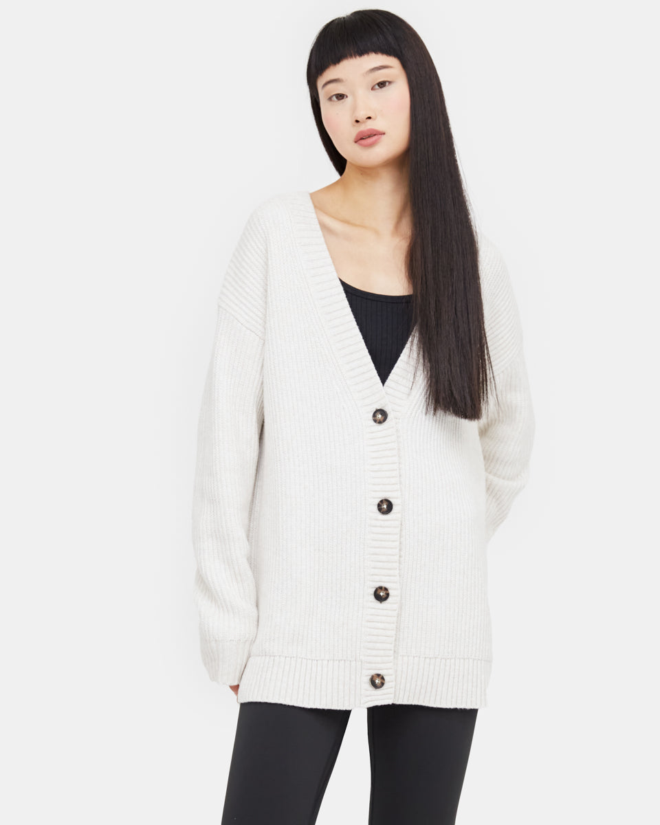 White Women's Oversized Long Wool Cardigan