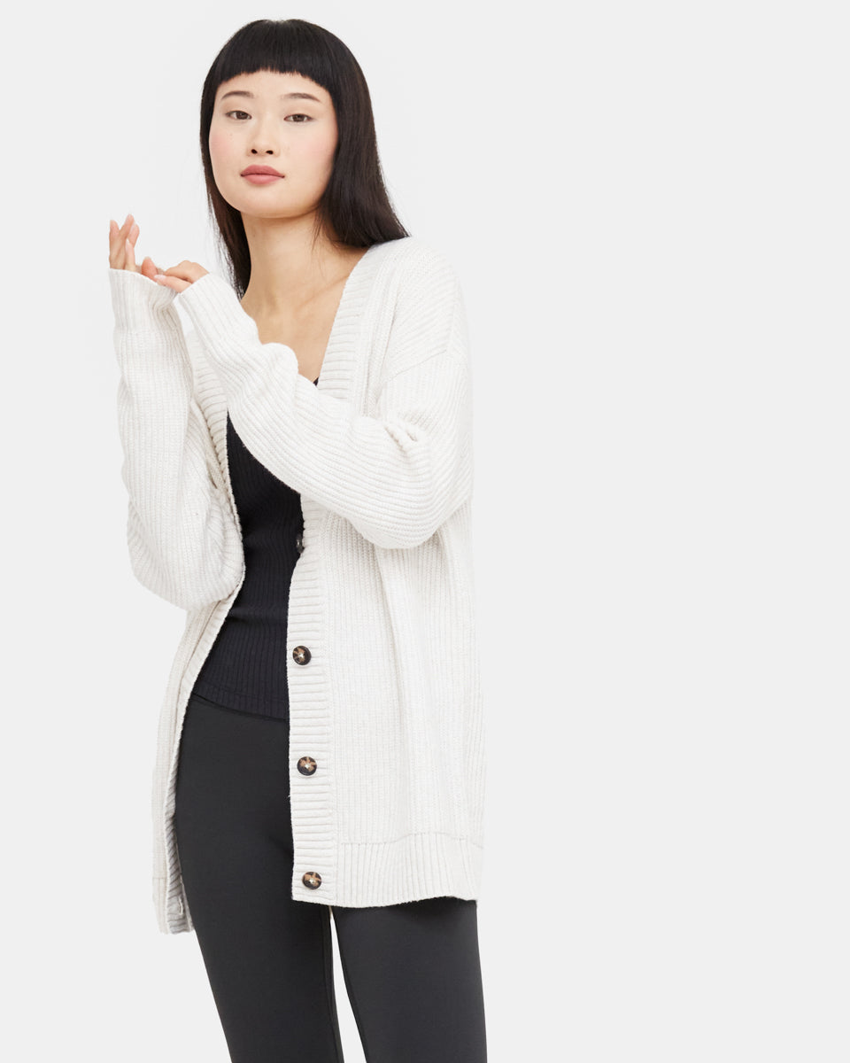 White Women's Oversized Long Wool Cardigan