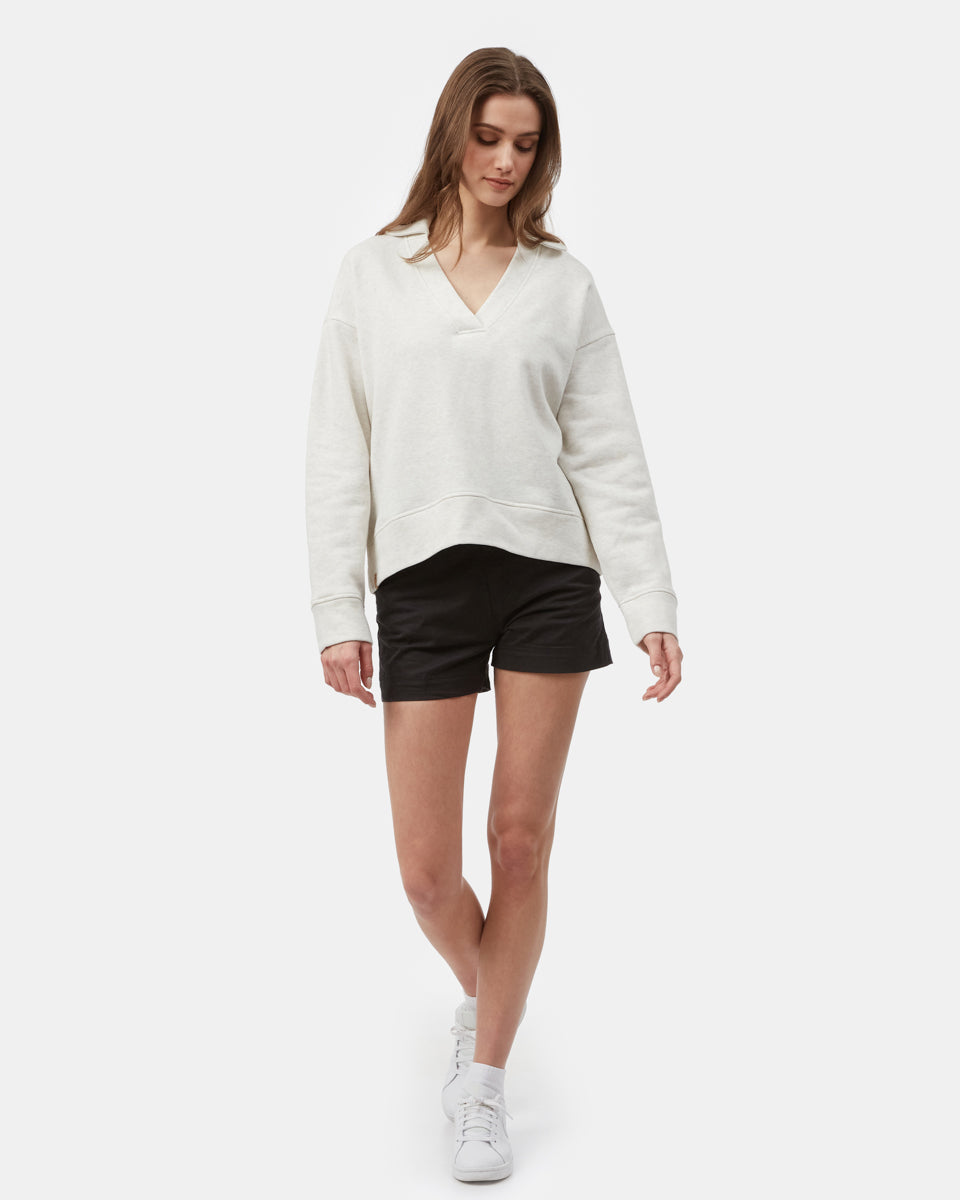 White Women's Oversized V Neck Collar Sweatshirt