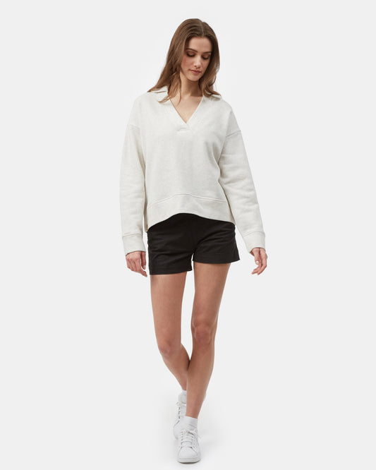 White Women's Oversized V Neck Collar Sweatshirt