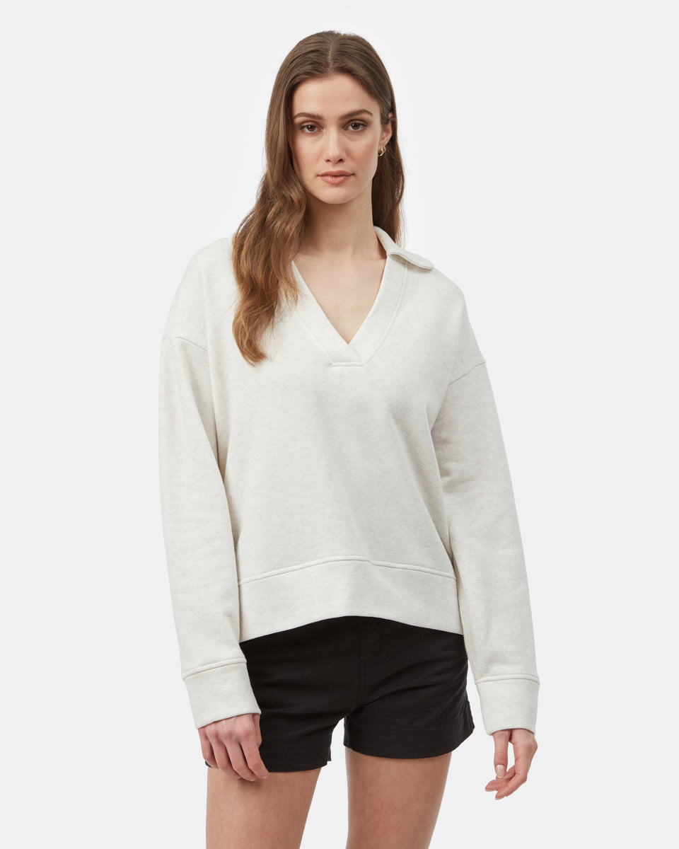 White Women's Oversized V Neck Collar Sweatshirt