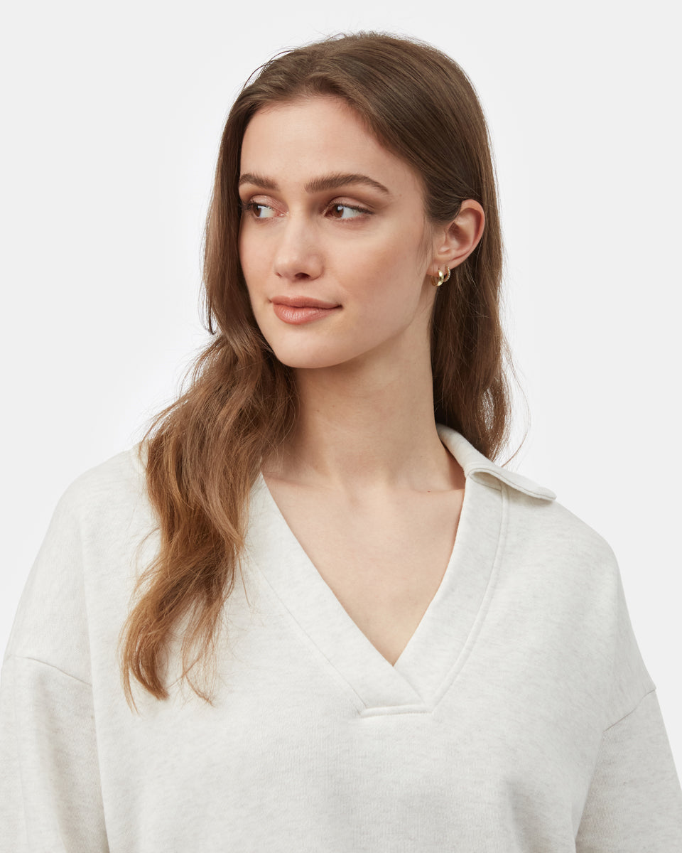 White Women's Oversized V Neck Collar Sweatshirt