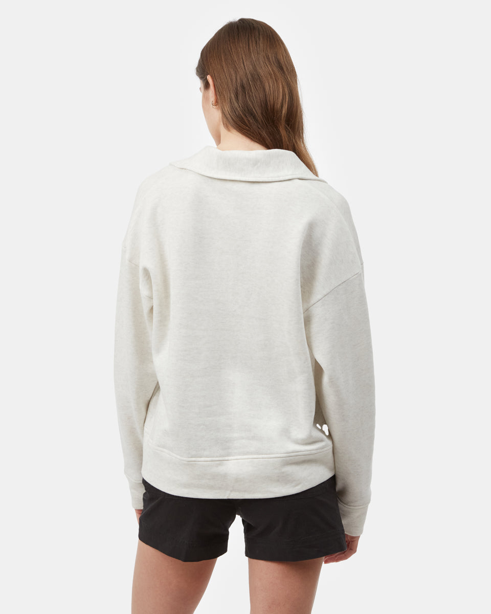 White Women's Oversized V Neck Collar Sweatshirt