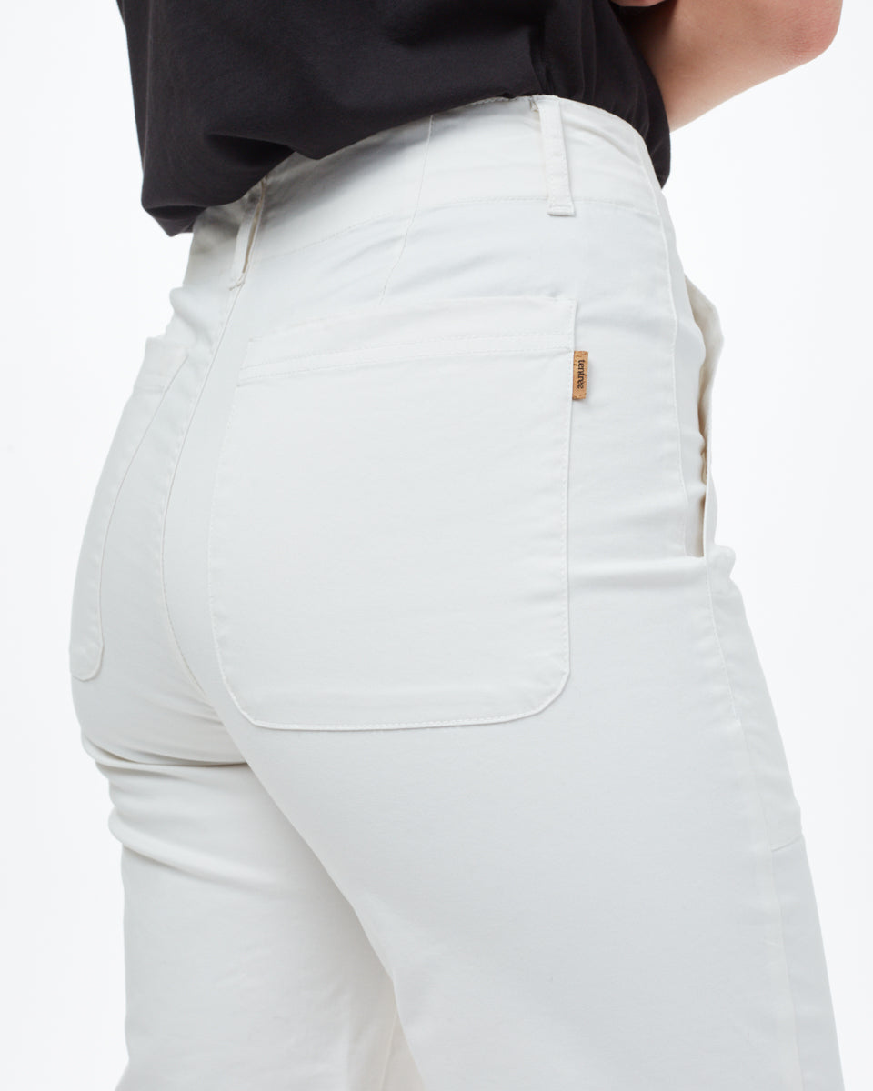 White Women's Twill Wide Leg Trousers