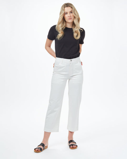 White Women's Twill Wide Leg Trousers