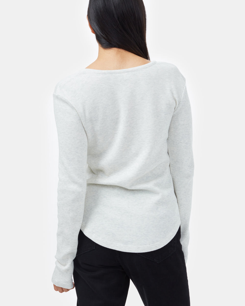 White Women's Waffle Knit Button Longsleeve Shirt